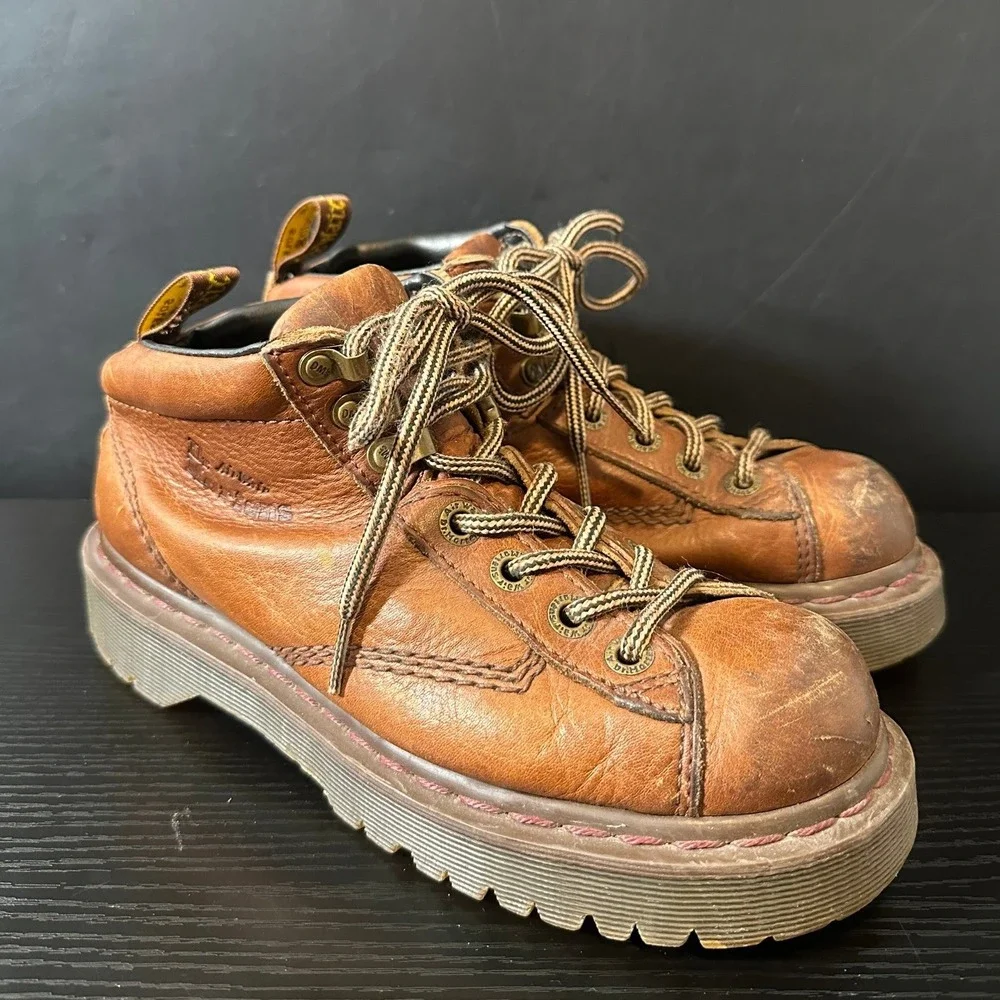 Dr. Martens 8287 Tan Leather Chunky Ankle Boots Mens 6 Womens 7 Vintage Lug Sole